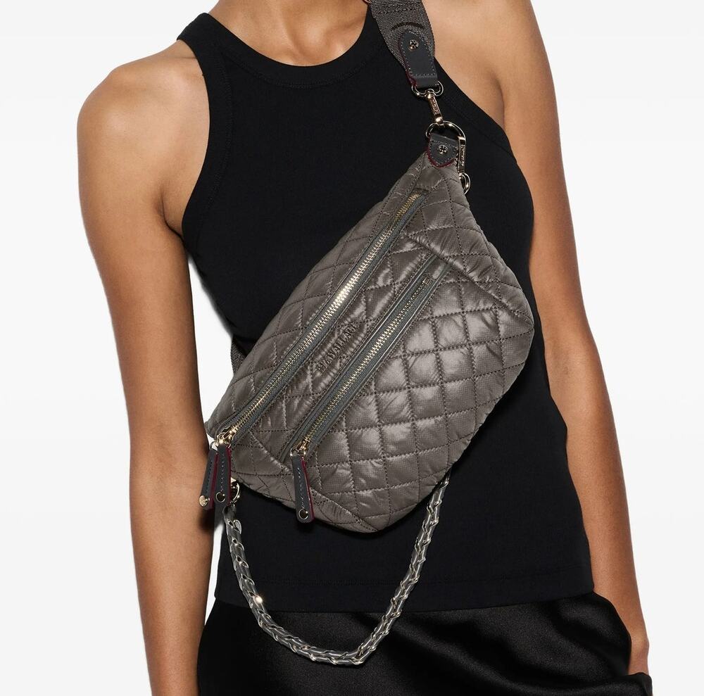 MZ Wallace Small Quilted Leather Crosby Crossbody Sling Bag Gray